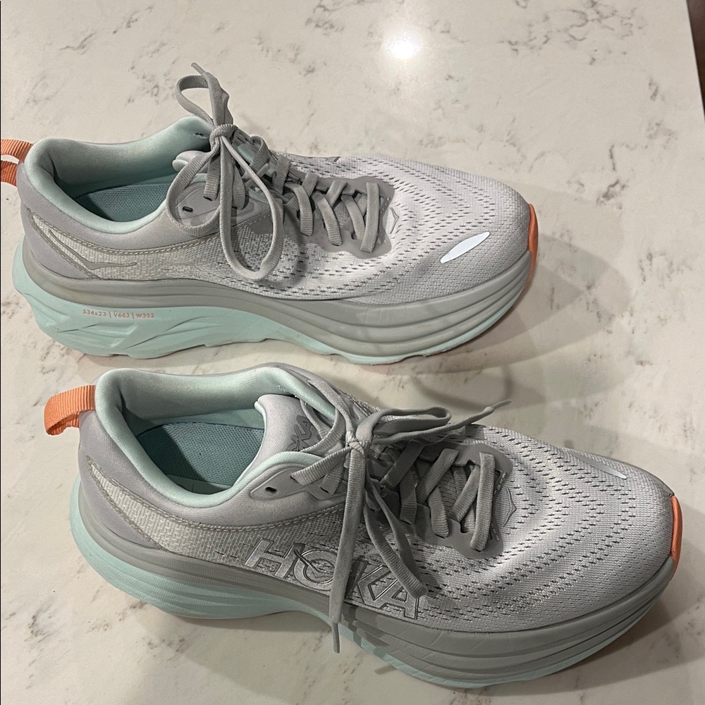 Hoka Women's Light Gray and Mint Athletic Shoes - Picture 3 of 6